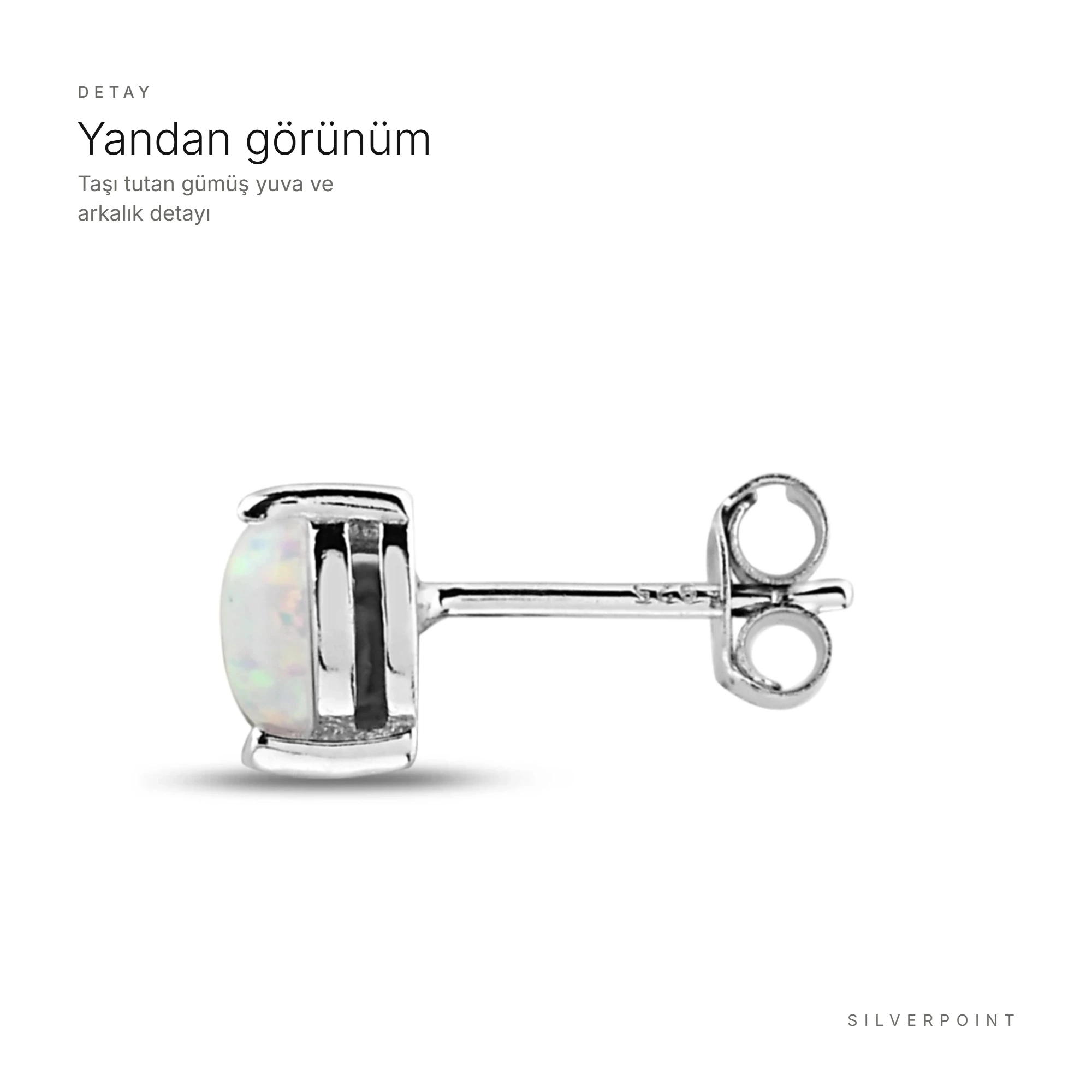 Minimal Beyaz Opal Kalp Taşlı Gümüş Küpe (6mm)