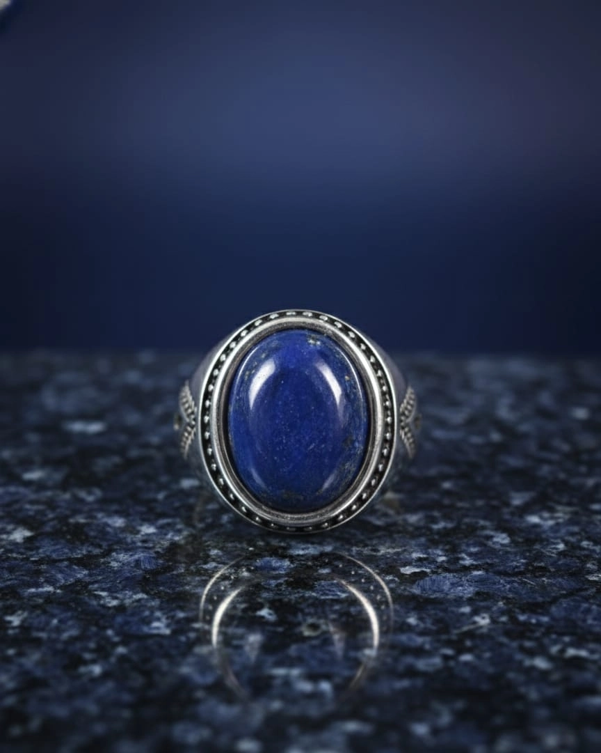 Lapis Taşlı Oksitli Erkek Yüzük