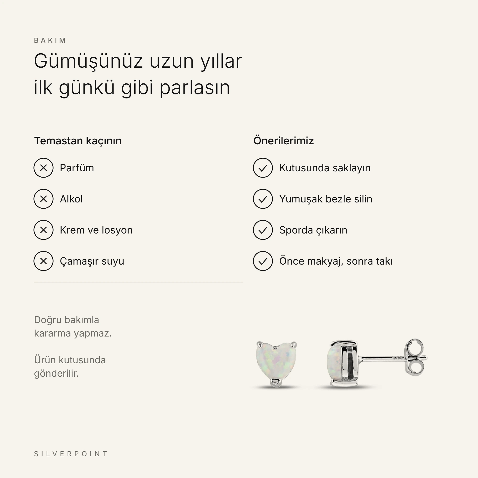 Minimal Beyaz Opal Kalp Taşlı Gümüş Küpe (6mm)