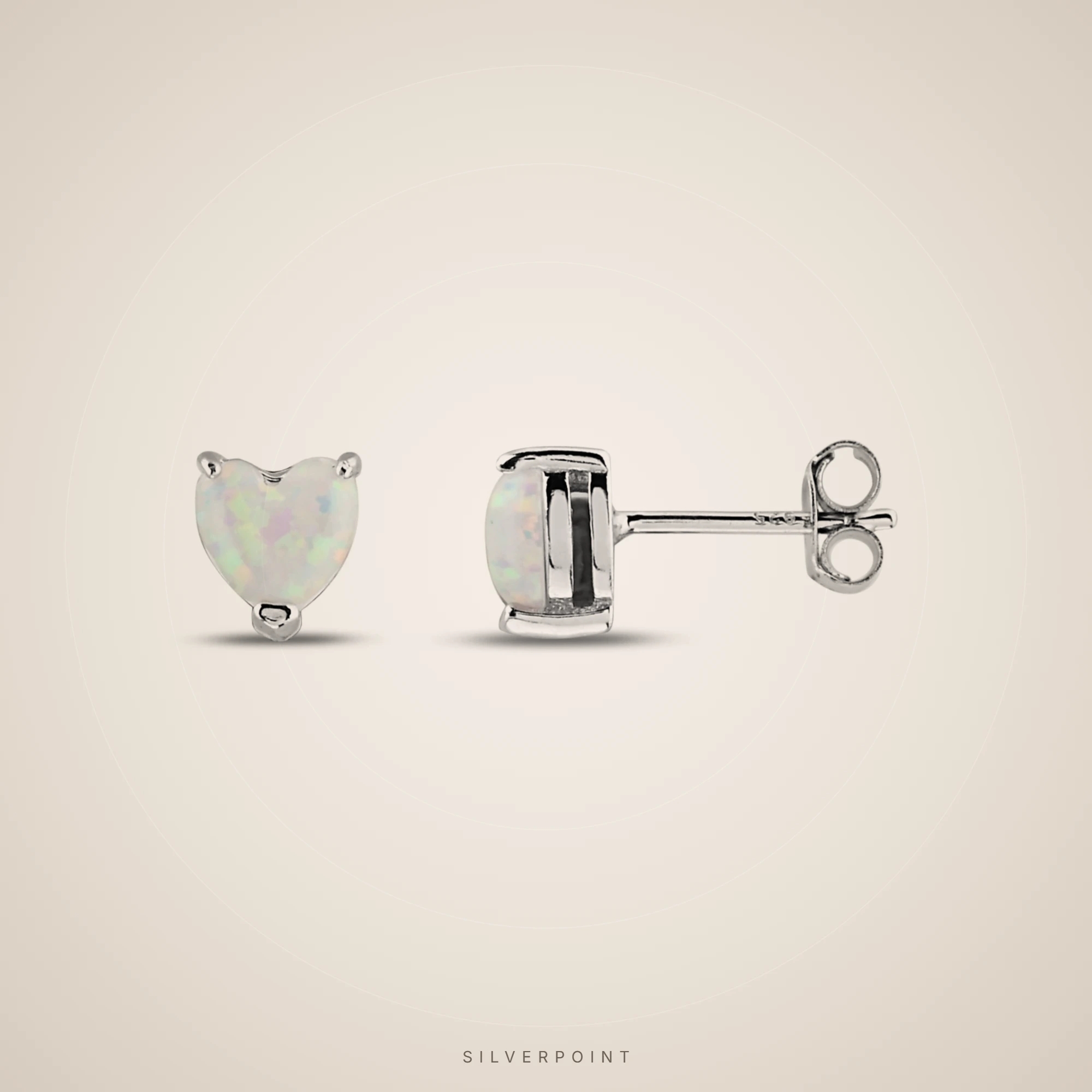 Minimal Beyaz Opal Kalp Taşlı Gümüş Küpe (6mm)
