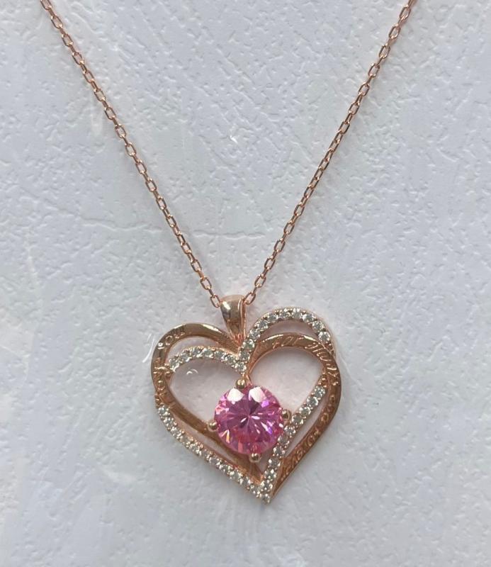 Rose Kaplama Pembe Zirkon Taş Detay I Love You Yazılı Kalp Kolye
