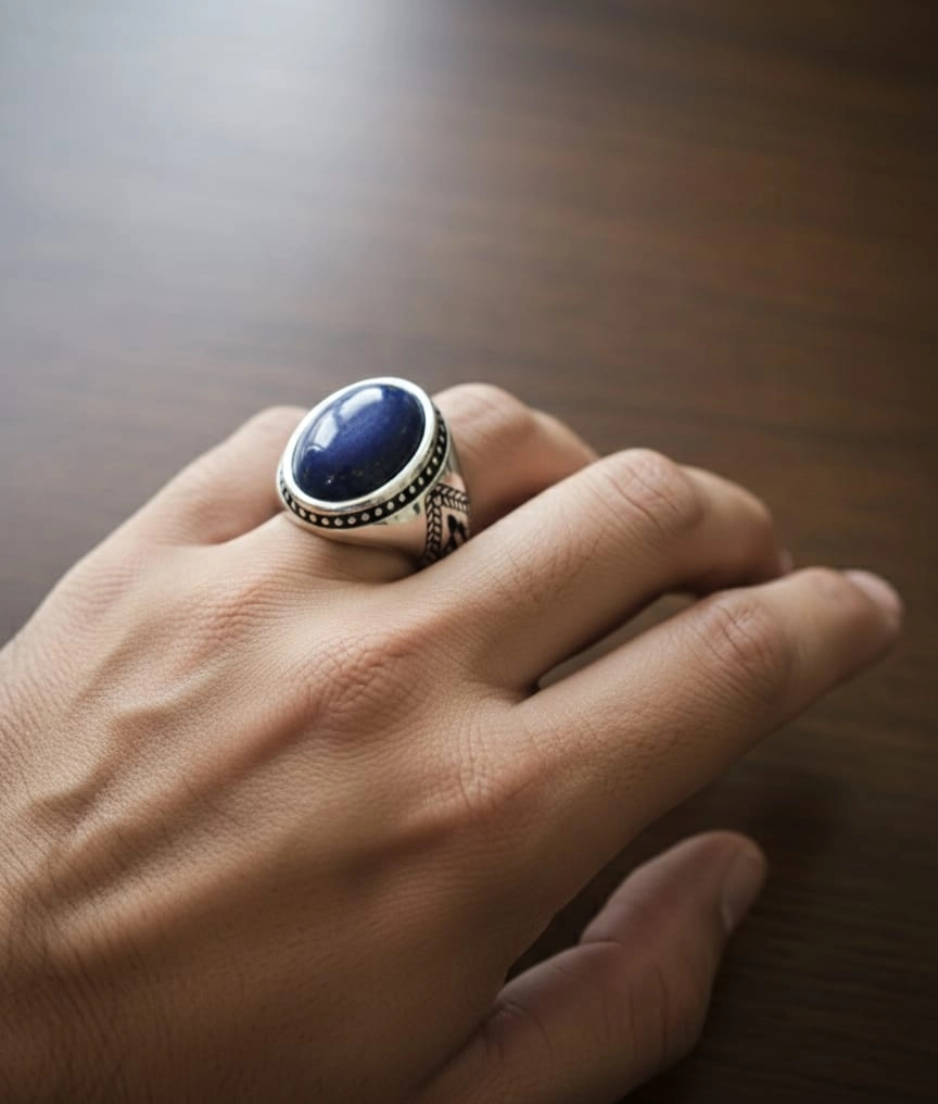 Lapis Taşlı Oksitli Erkek Yüzük