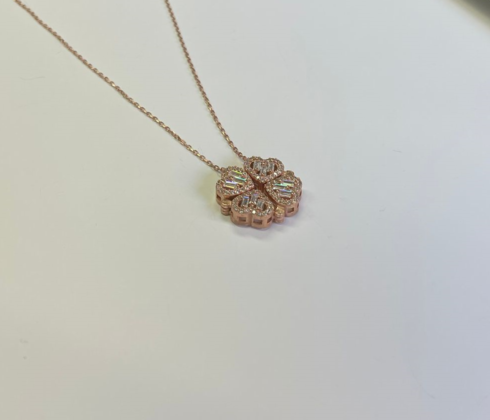 Rose Kaplama Baget Taşlı Kalp Figürlü Kolye