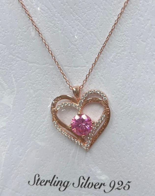 Rose Kaplama Pembe Zirkon Taş Detay I Love You Yazılı Kalp Kolye