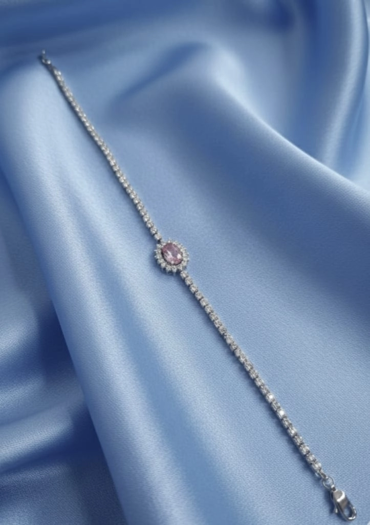Pembe Oval Taşlı Su Yolu Bileklik