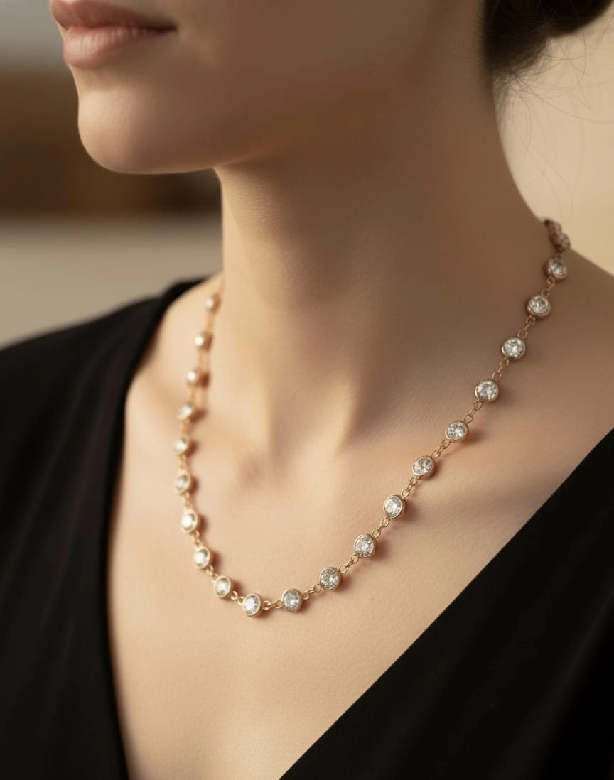 Rose Kaplama Taş Detaylı Zincir