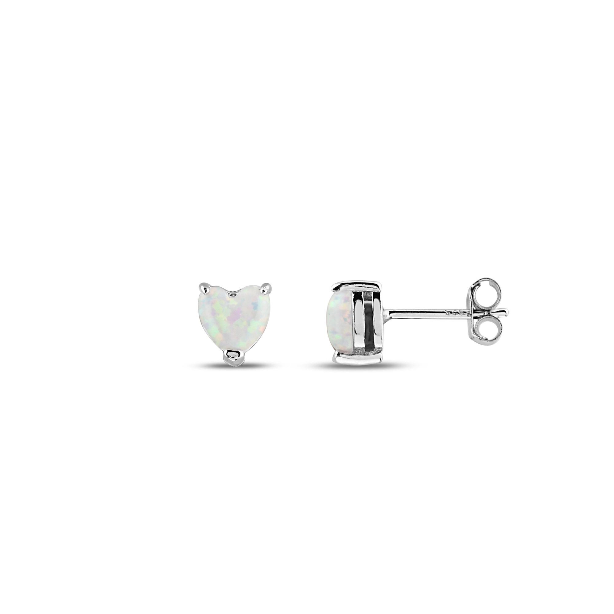 Minimal Beyaz  Opal Kalp Taşlı Gümüş Küpe (6mm)