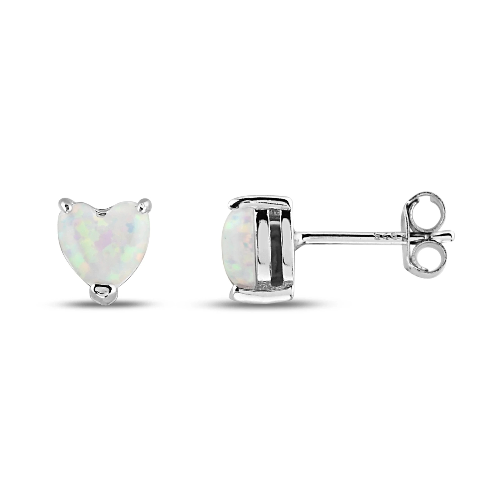 Minimal Beyaz Opal Kalp Taşlı Gümüş Küpe (6mm)