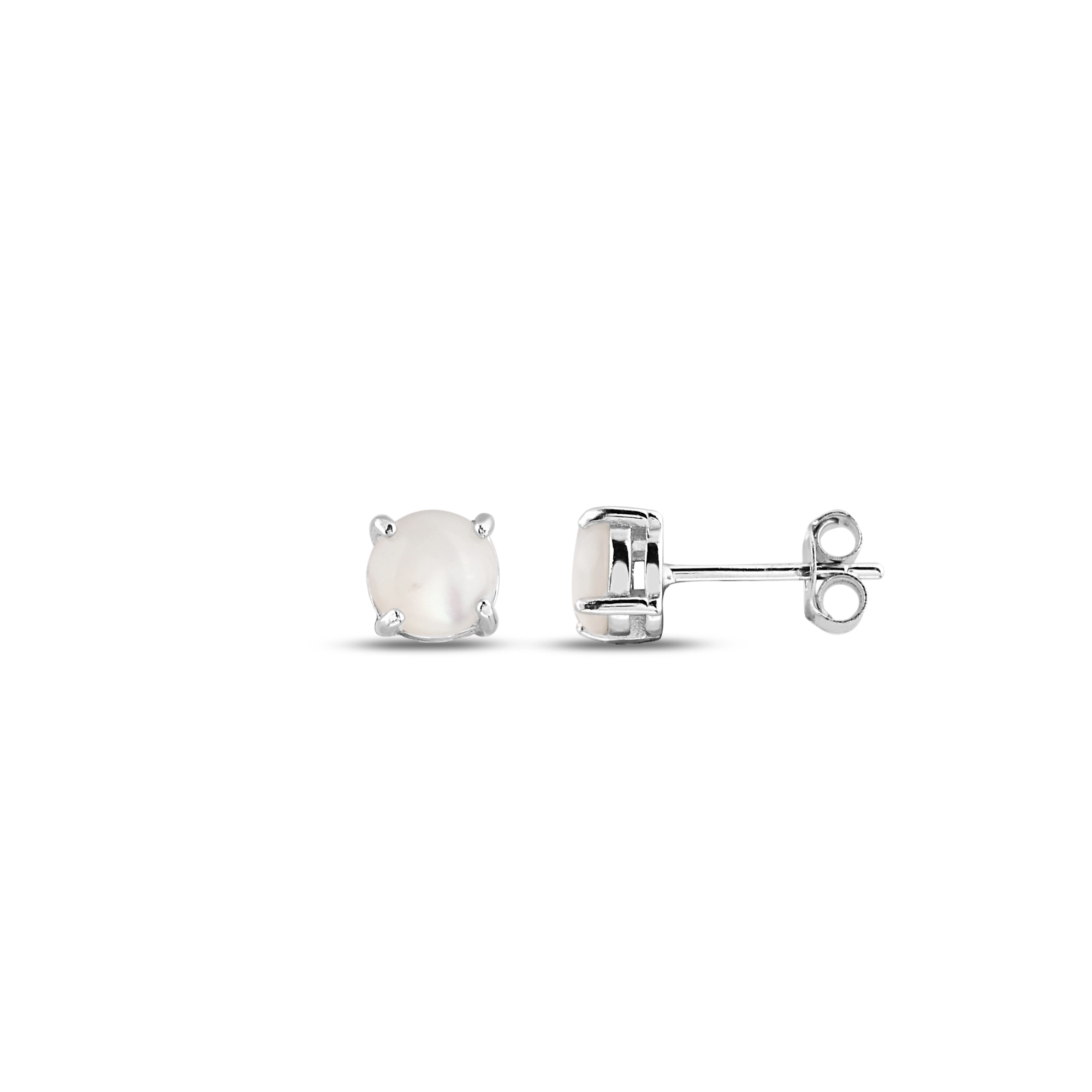 Beyaz Opal Taşlı Gümüş Küpe (6mm)