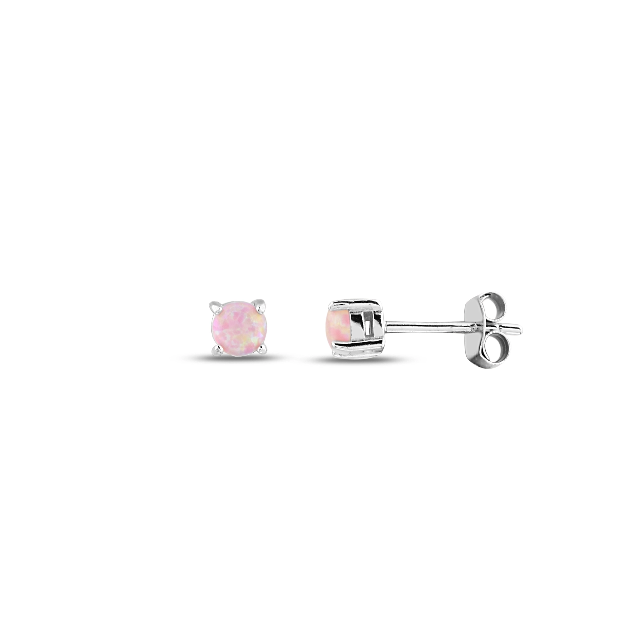 Pembe Opal Taşlı Gümüş Küpe (4mm)