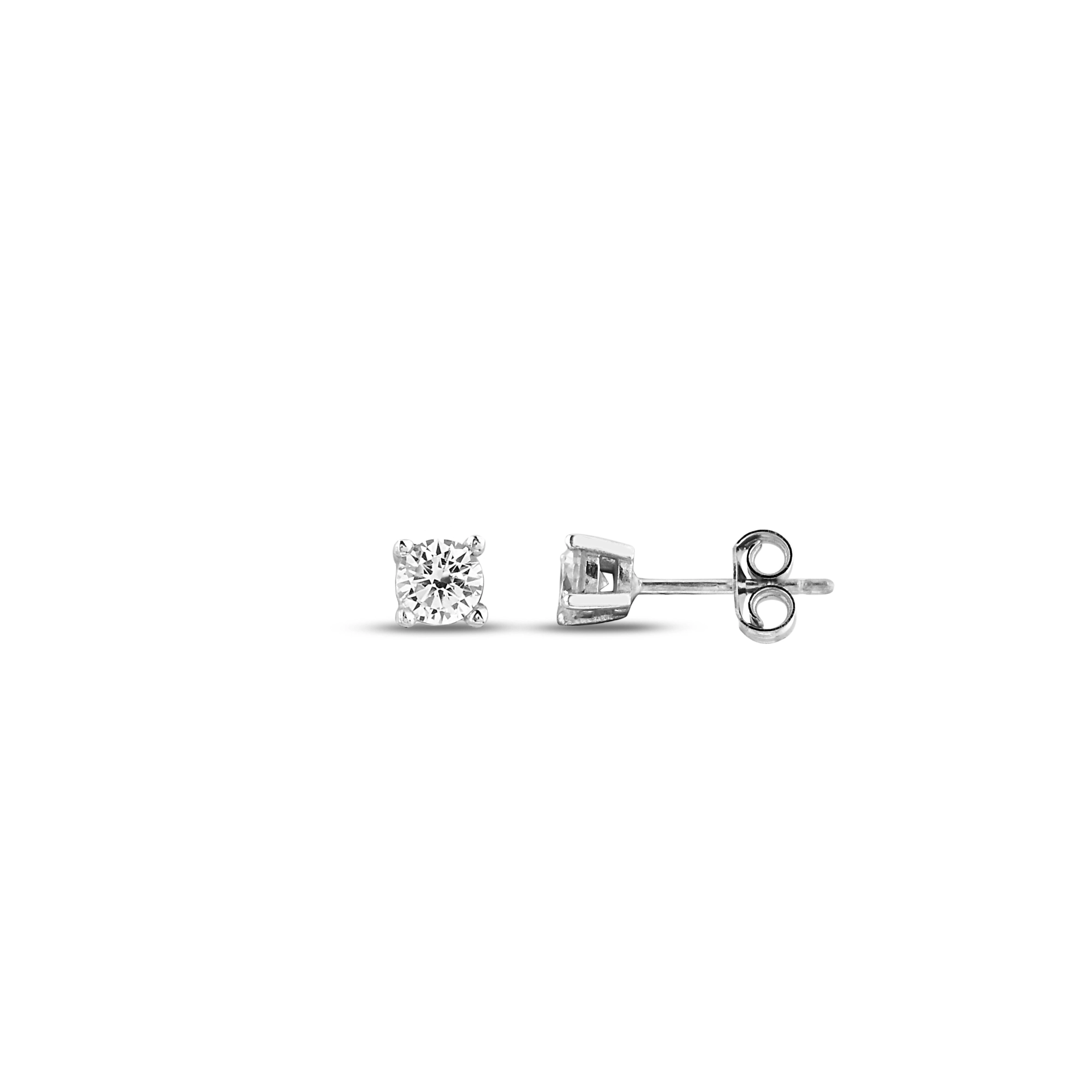 Klasik Tektaş Gümüş Küpe (4mm)
