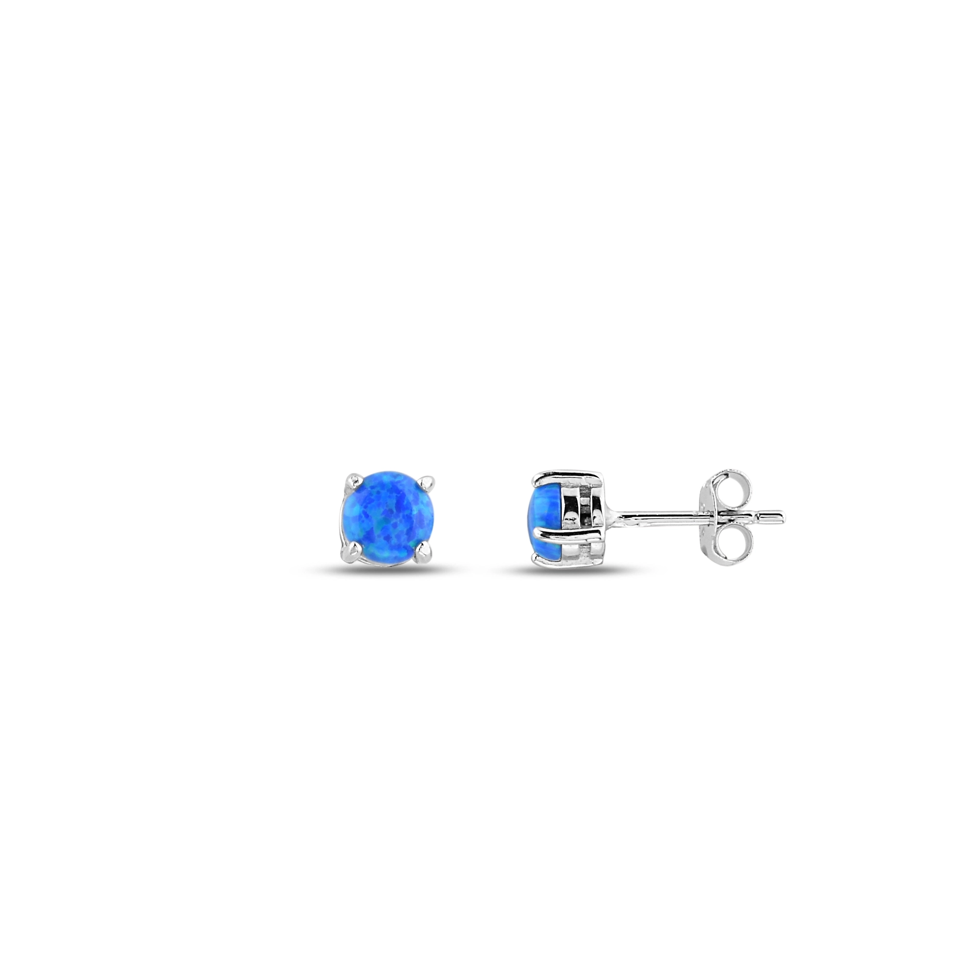 Mavi Opal Taşlı Gümüş Küpe (5mm)