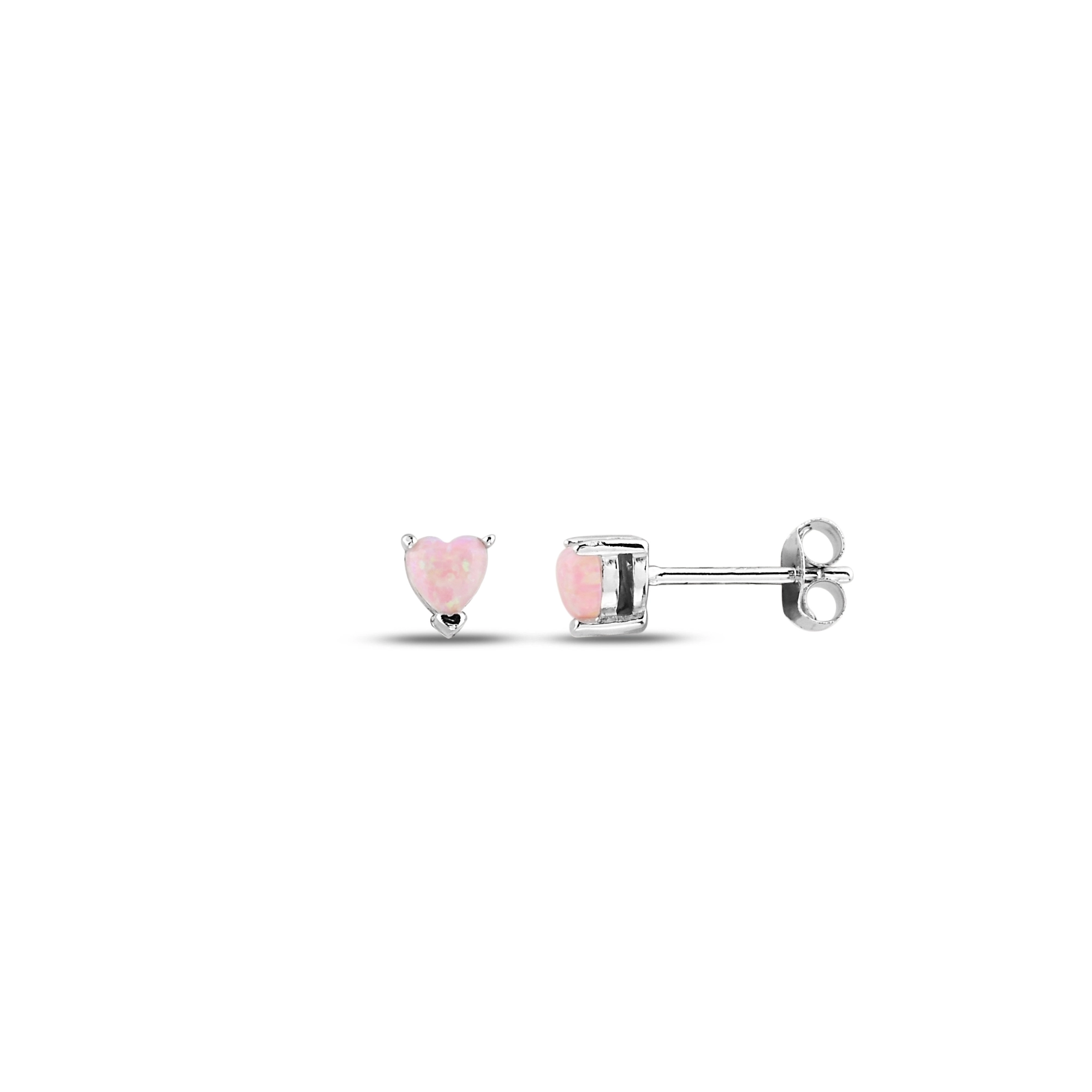 Minimal Pembe Opal Kalp Taşlı Gümüş Küpe (4mm)