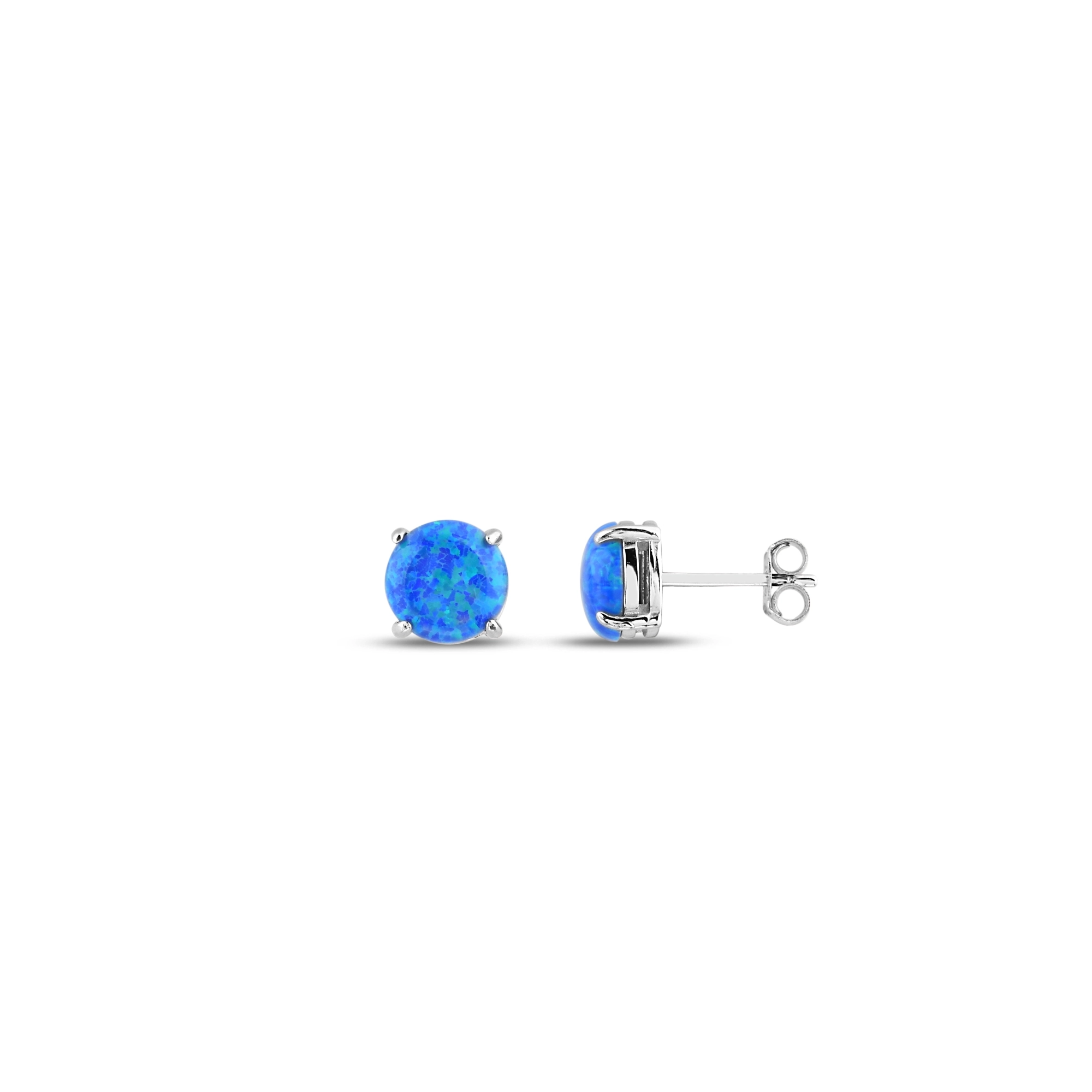 Mavi Opal Taşlı Gümüş Küpe (8mm)