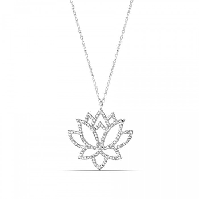 Zirkon Taşlı Lotus Çiçeği Kolye