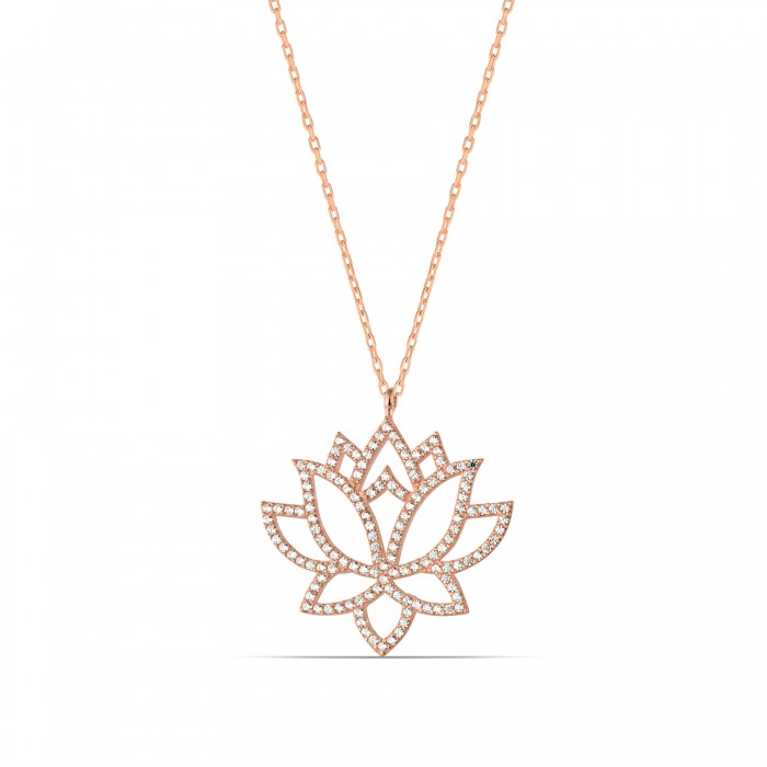 Rose Kaplama Zirkon Taşlı Lotus Çiçeği Kolye
