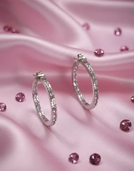 SilverPoint Pembe Taşlı Halka Küpe