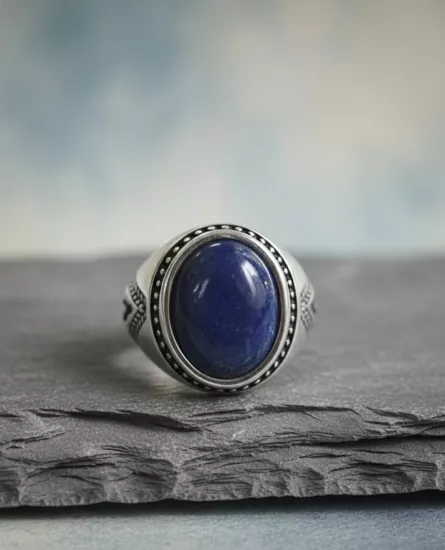 Silverpoint,Lapis Taşlı Oksitli Erkek Yüzük