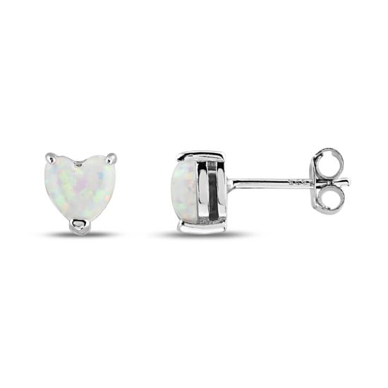 Minimal Beyaz Opal Kalp Taşlı Gümüş Küpe (6mm) | SilverPoint