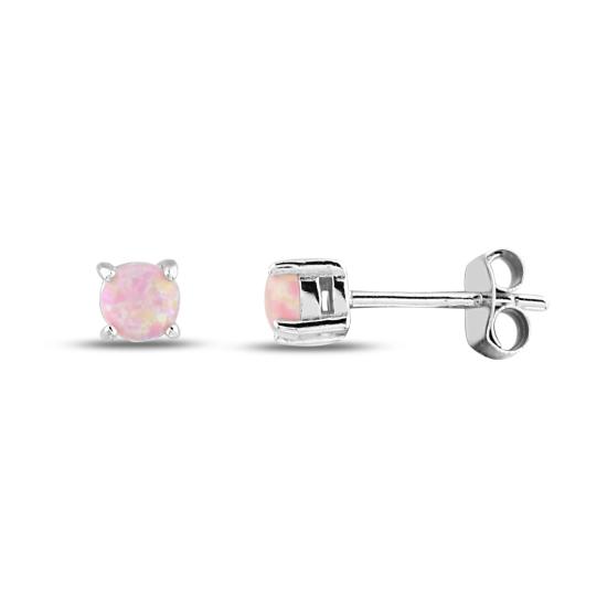 Pembe Opal Taşlı Gümüş Küpe (4mm) | SilverPoint