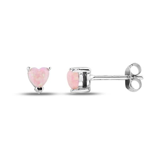 Minimal Pembe Opal Kalp Taşlı Gümüş Küpe (4mm) | SilverPoint