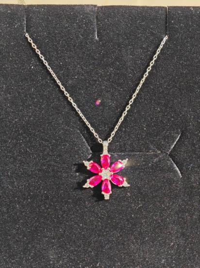 SilverPoint Koyu Pembe Taşlı Lotus Çiçeği Kolye