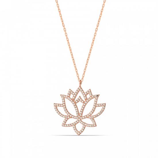 SilverPoint Rose Kaplama Zirkon Taşlı Lotus Çiçeği Kolye