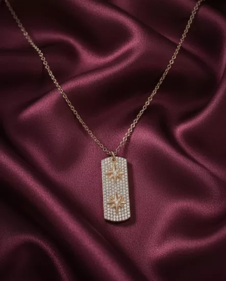 Silverpoint,Rose Kaplama  Kutup Yıldızı  Detaylı Kolye