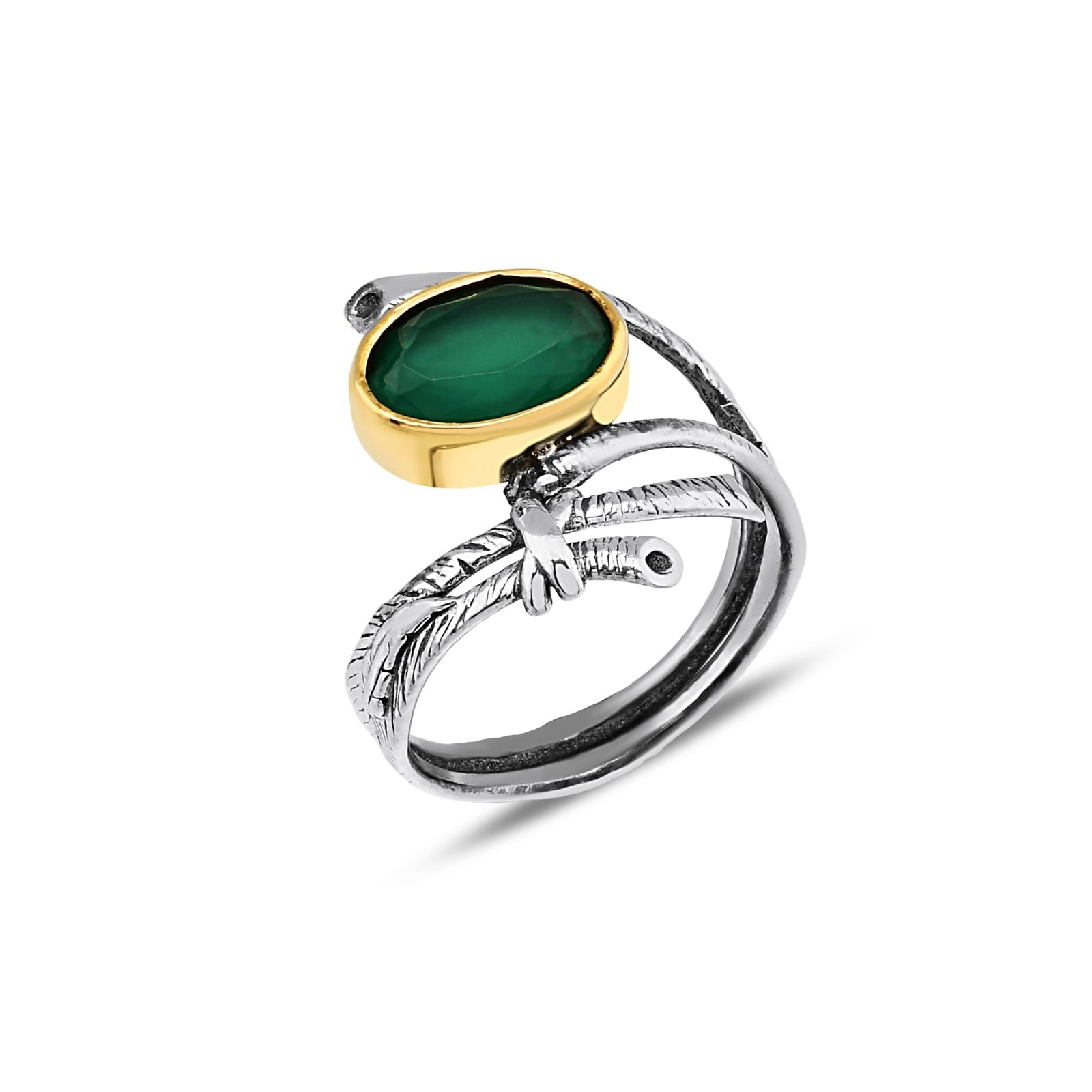 Oval Taşlı Oksitli Yüzük