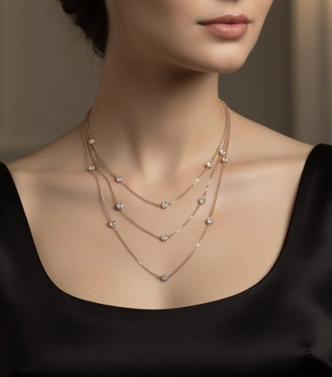Zirkon Taşlı Rose Kaplama Zincir